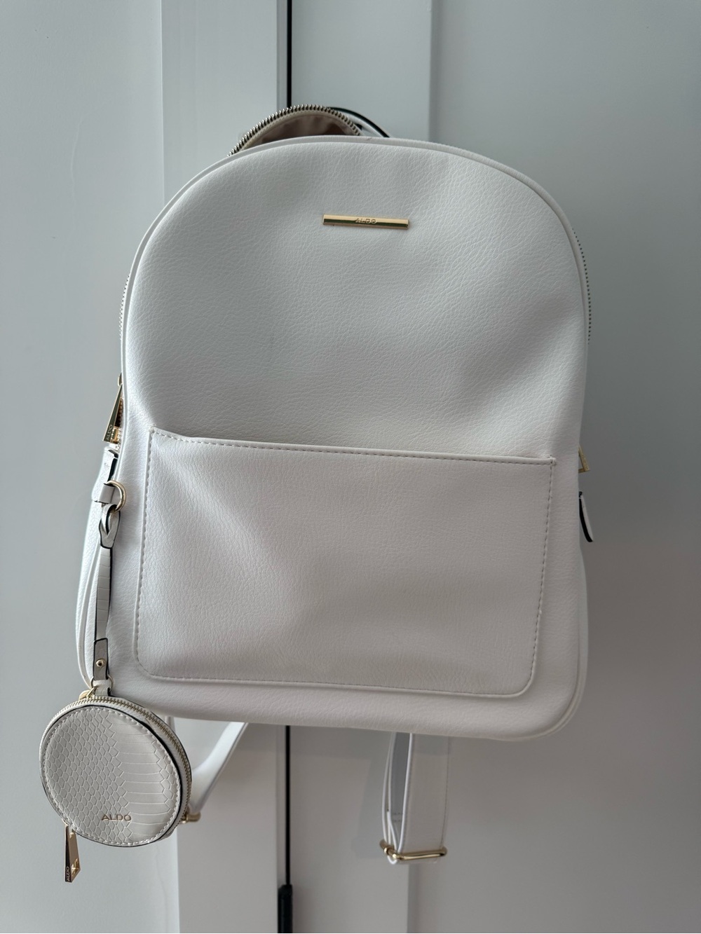 Aldo White Vegan Leather Backpack with Detachable Coin Pouch